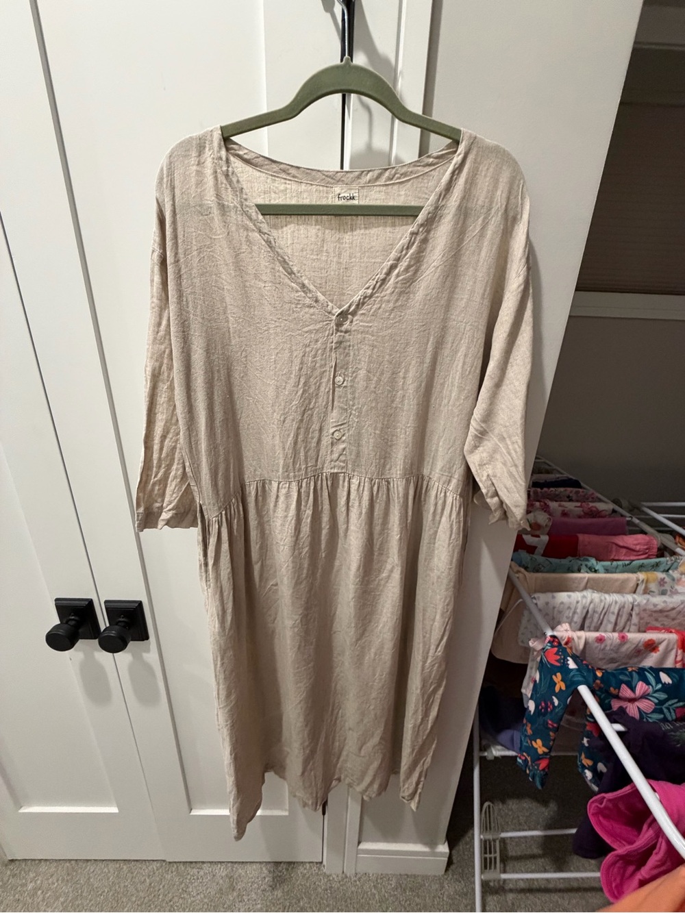 Frockk Linen Dress in Light Beige Size Medium